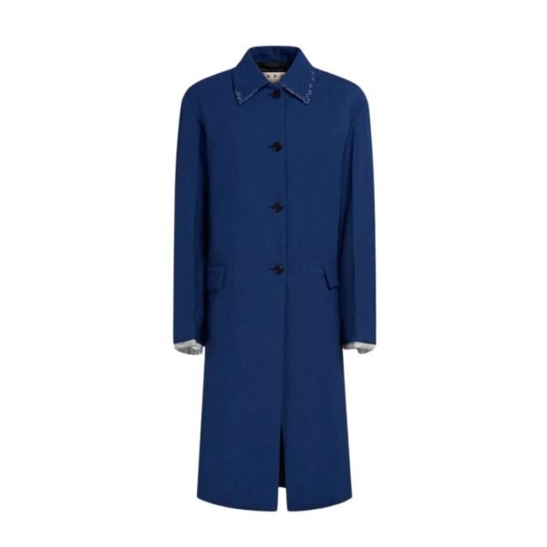 MARNI BLUE TROPICAL WOOL TRENCH COAT