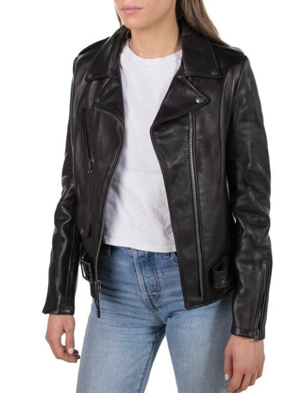 Women's 23 Waxy Natural Grain Cowhide Perfecto Asymmetrical Leather Jacket - Image 4