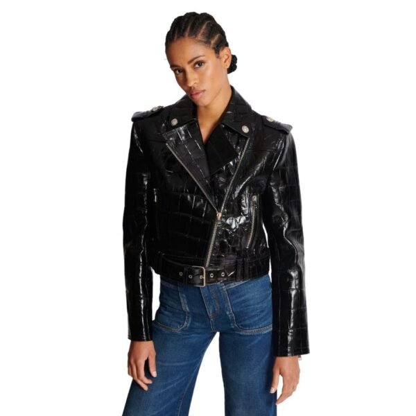 BALMAIN CROCODILE EFFECT LEATHER BIKER JACKET - Image 6