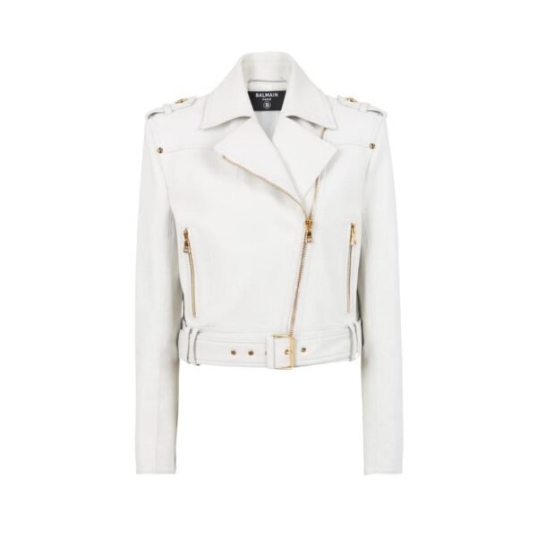 BALMAIN CROPPED LEATHER BIKER JACKET