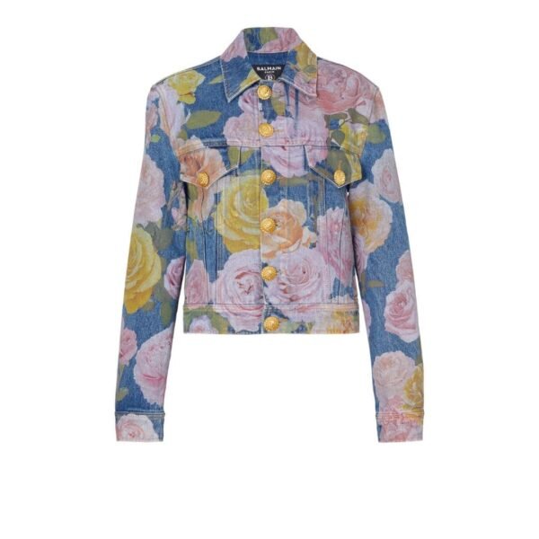 BALMAIN DEINM JACKET WITH PASTEL ROSES