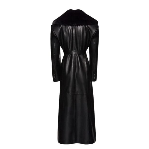 MAGDA BUTRYM LONG FAUX FUR TRIM BELTED LEATHER COAT IN BLACK - Image 2