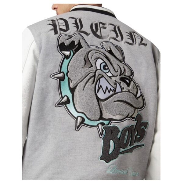 PHILIPP PLEIN WOOLEN CLOTH COLLEGE BOMBER WITH LEATHER ARMS BULLDOGS - Image 6