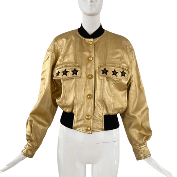 Gold Women Leather Jacket