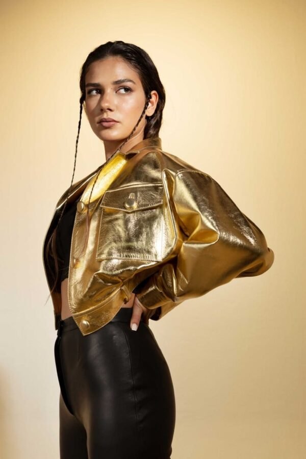 Gold Leather Jacket Women - Image 2