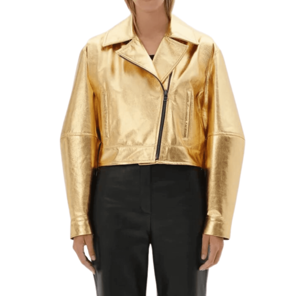 Gold Leather Jacket Women - Image 2