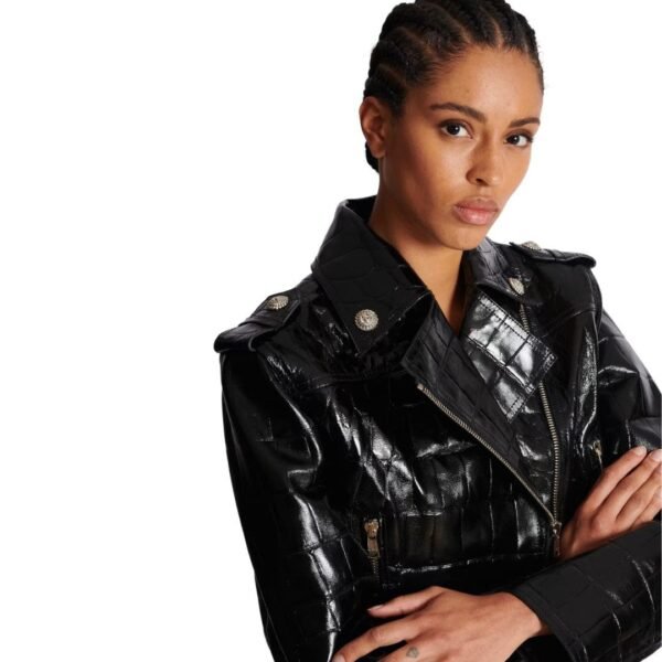 BALMAIN CROCODILE EFFECT LEATHER BIKER JACKET - Image 7