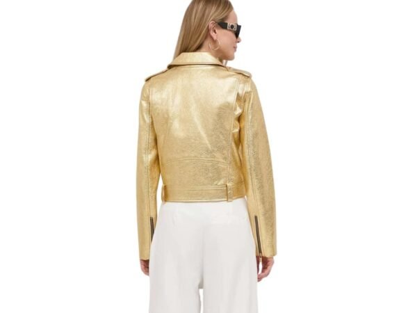 Gold Leather Jacket Women - Image 3