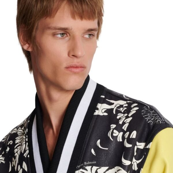  BALMAIN LEATHER VARSITY JACKET WITH TIGER PRINT - Image 9