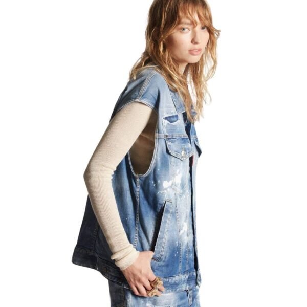 DSQUARED2 MEDIUM ICE SPOTS WASH DENIM OVER VEST - Image 8