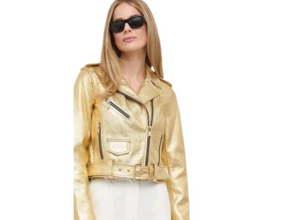 Gold Leather Jacket Women