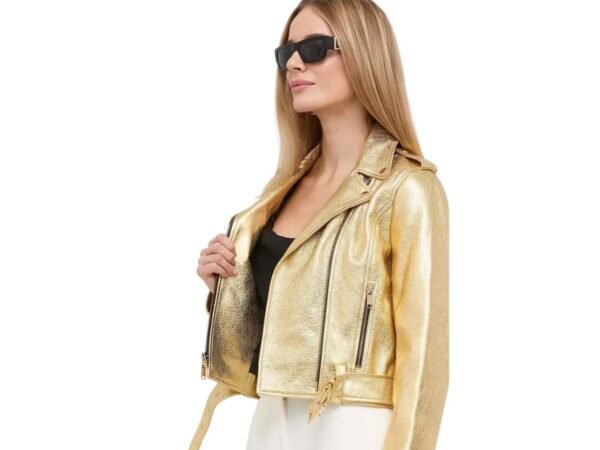 Gold Leather Jacket Women - Image 2