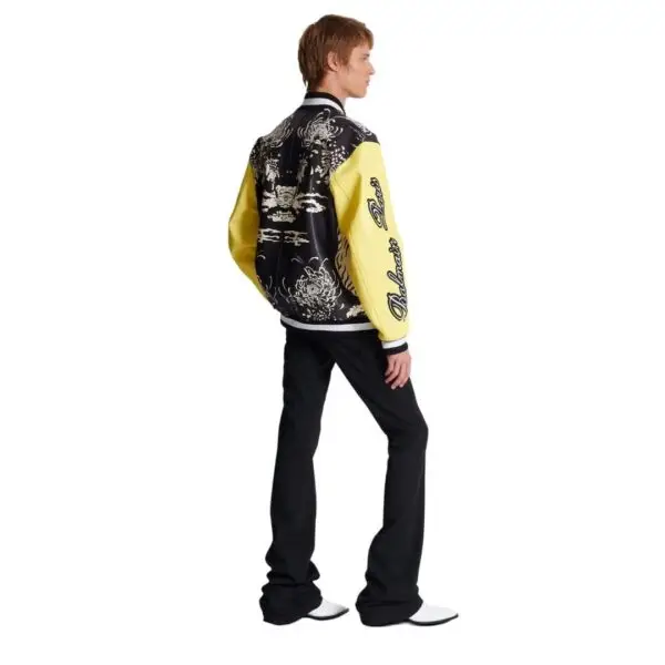  BALMAIN LEATHER VARSITY JACKET WITH TIGER PRINT - Image 2