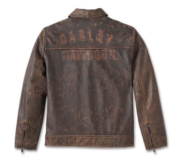 HARLEY DAVIDSON MENS GAS AND OIL LEATHER JACKET BROWN - Image 2