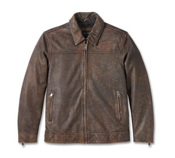 HARLEY DAVIDSON MENS GAS AND OIL LEATHER JACKET BROWN