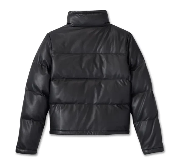 Women's Blacked Out Leather Puffer Jacket - Image 2