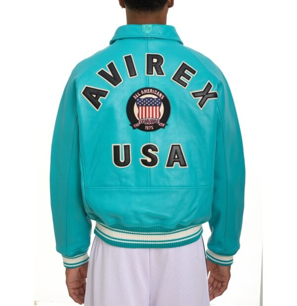 AVIREX LEATHER JACKET TURQUOISE - Image 4