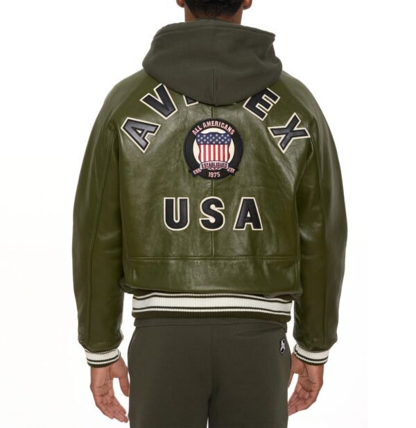 AVIREX LEATHER JACKET OLIVE - Image 4