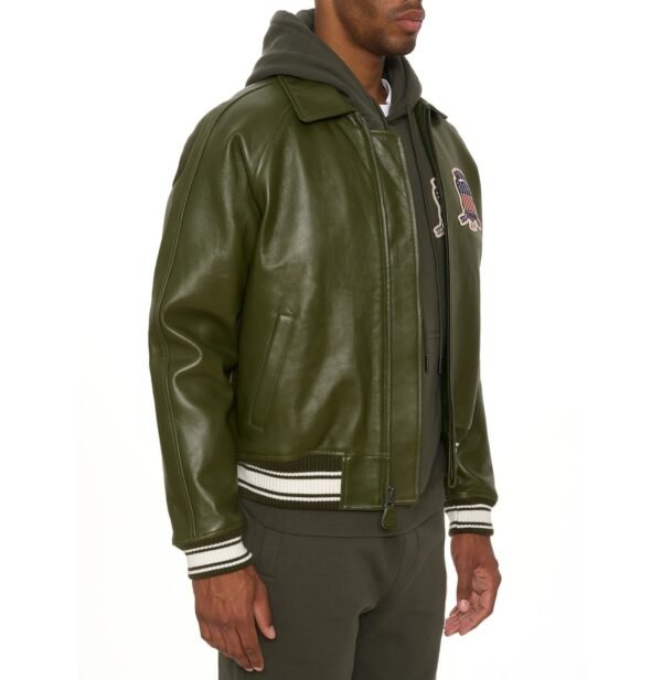 AVIREX LEATHER JACKET OLIVE - Image 6