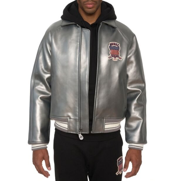 Avirex Metallic Silver Leather Jacket - Image 3