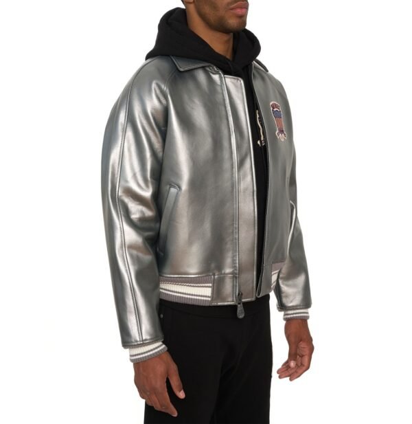 Avirex Metallic Silver Leather Jacket - Image 6