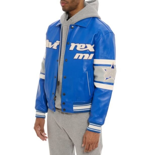 AVIREX DETROIT USA LEATHER JACKET BLUE - Image 4