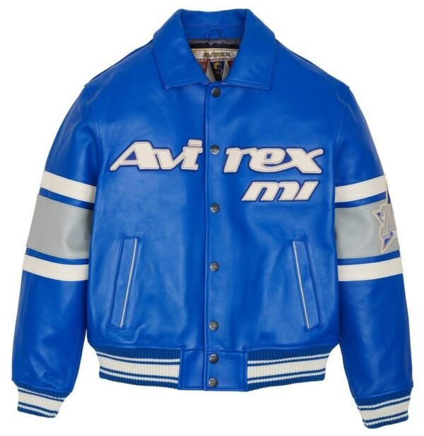 AVIREX DETROIT USA LEATHER JACKET BLUE