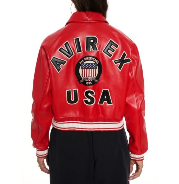 AVIREX CROPPED RED ICON LEATHER JACKET - Image 5