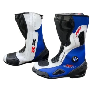 BMW MOTORCYCLE LEATHER BOOTS BLUE, WHITE & BLACK