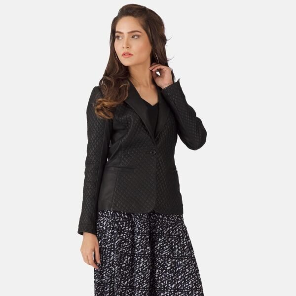 Cora Quilted Black Leather Blazer - Image 7