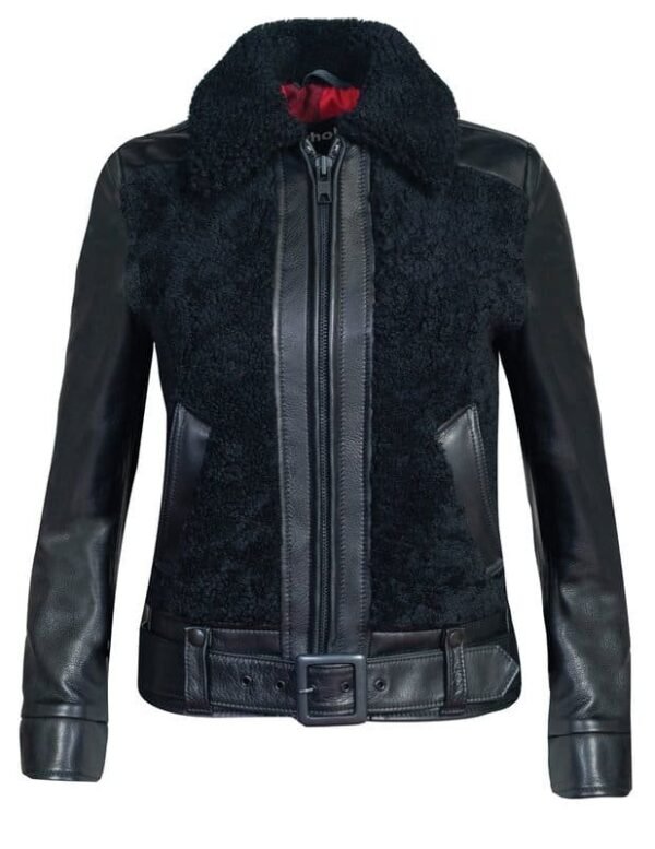 Women's Sheepskin Jacket with Cowhide Trim