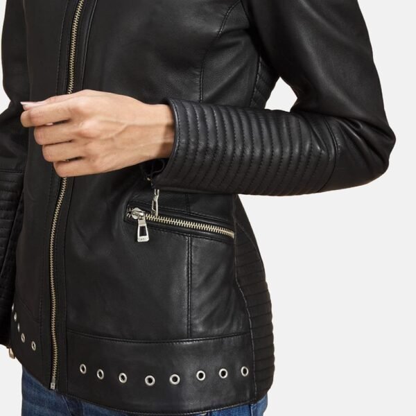 Haley Ray Black Leather Biker Jacket - Image 3