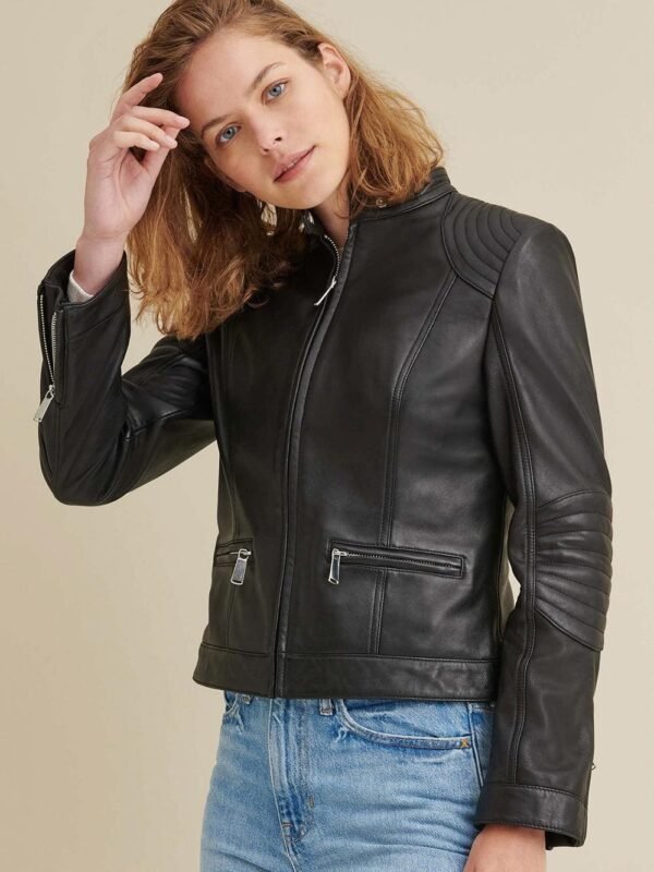 Leather Jacket with Quilted Shoulder - Image 3