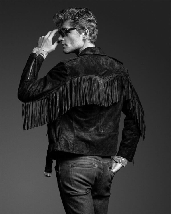 Brown Fringe Suede Leather Jacket Men - Image 4