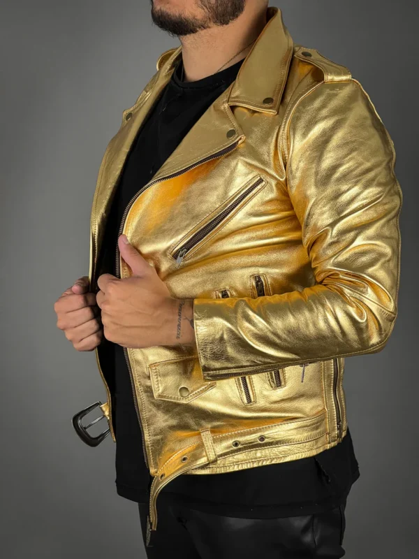 Gold Leather Jacket Men - Image 4