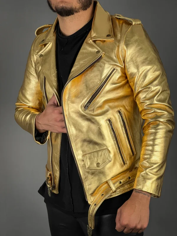 Gold Leather Jacket Men