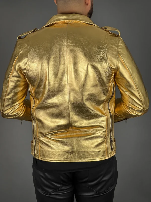 Gold Leather Jacket Men - Image 2