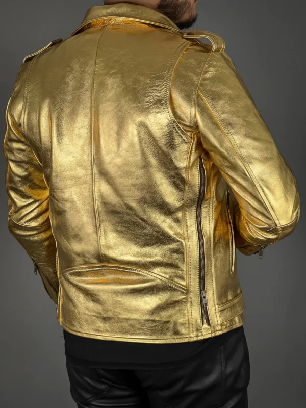 Gold Leather Jacket Men - Image 5