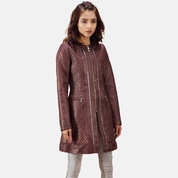 Trudy Lane Quilted Maroon Leather Coat