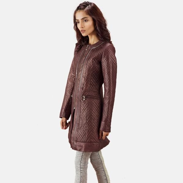 Trudy Lane Quilted Maroon Leather Coat - Image 4