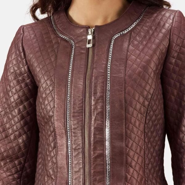 Trudy Lane Quilted Maroon Leather Coat - Image 5