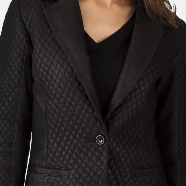 Cora Quilted Black Leather Blazer - Image 5