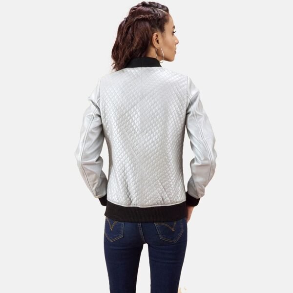 Lana Silver Leather Bomber Jacket - Image 2