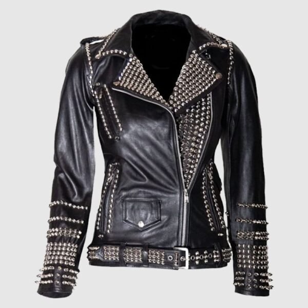 Women Black Studded Leather Jacket Gothic Ladies Leather Jacket