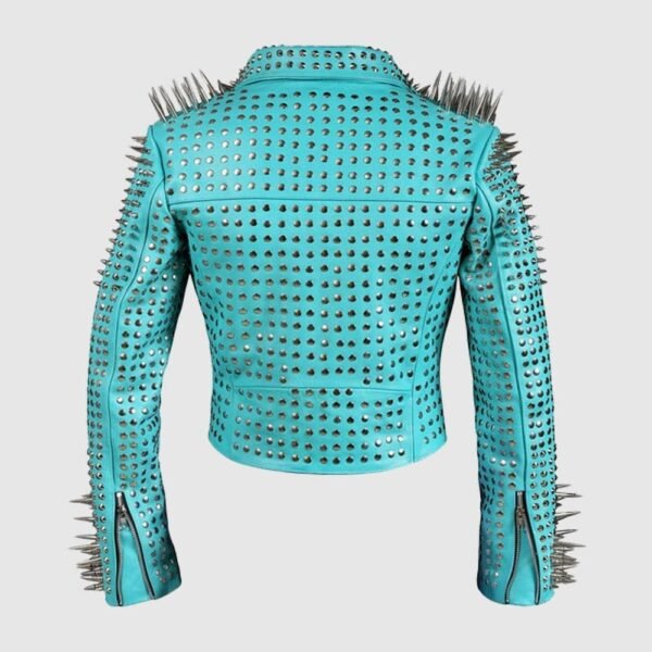 SILVER STUDS PREMIUM LEATHER ZIPPERED SPIKED BRANDO JACKET - Image 2