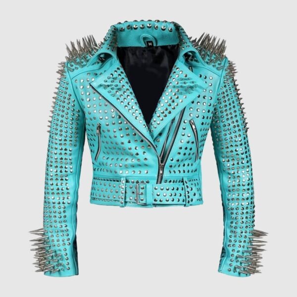 SILVER STUDS PREMIUM LEATHER ZIPPERED SPIKED BRANDO JACKET