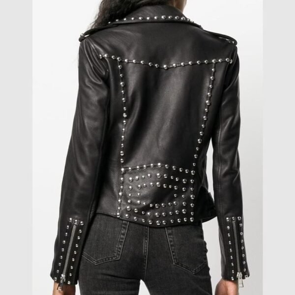 Women Silver Studded Leather Jacket Spiked Silver Color Studs - Image 2