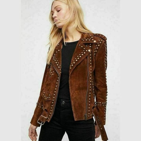 Women Western Suede Leather Jacket Studded