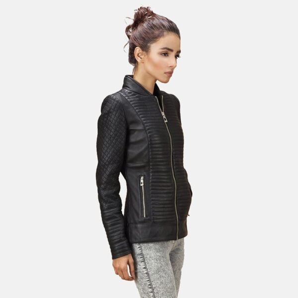 Cityscape Black Leather Biker Jacket - Image 4