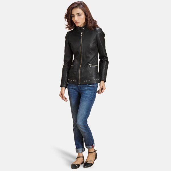 Haley Ray Black Leather Biker Jacket - Image 7